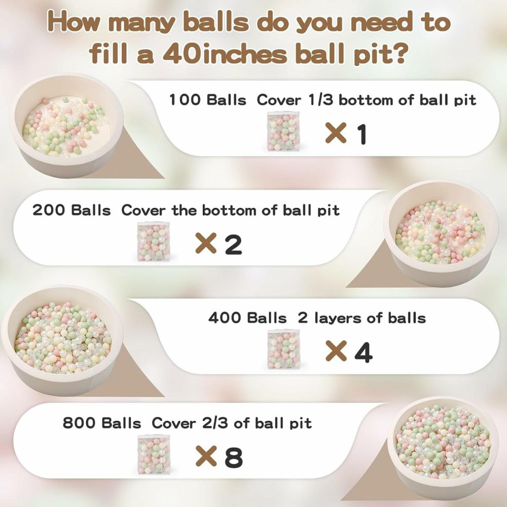 Ball Pit Balls 100 – Soft Plastic Balls For Babies Toddlers Kids Children With Storage Bag For 1 2 3 Years Old  3 Colors (100 Balls) White Beige Transparent  |  Balls All Toys A White+beige+clear