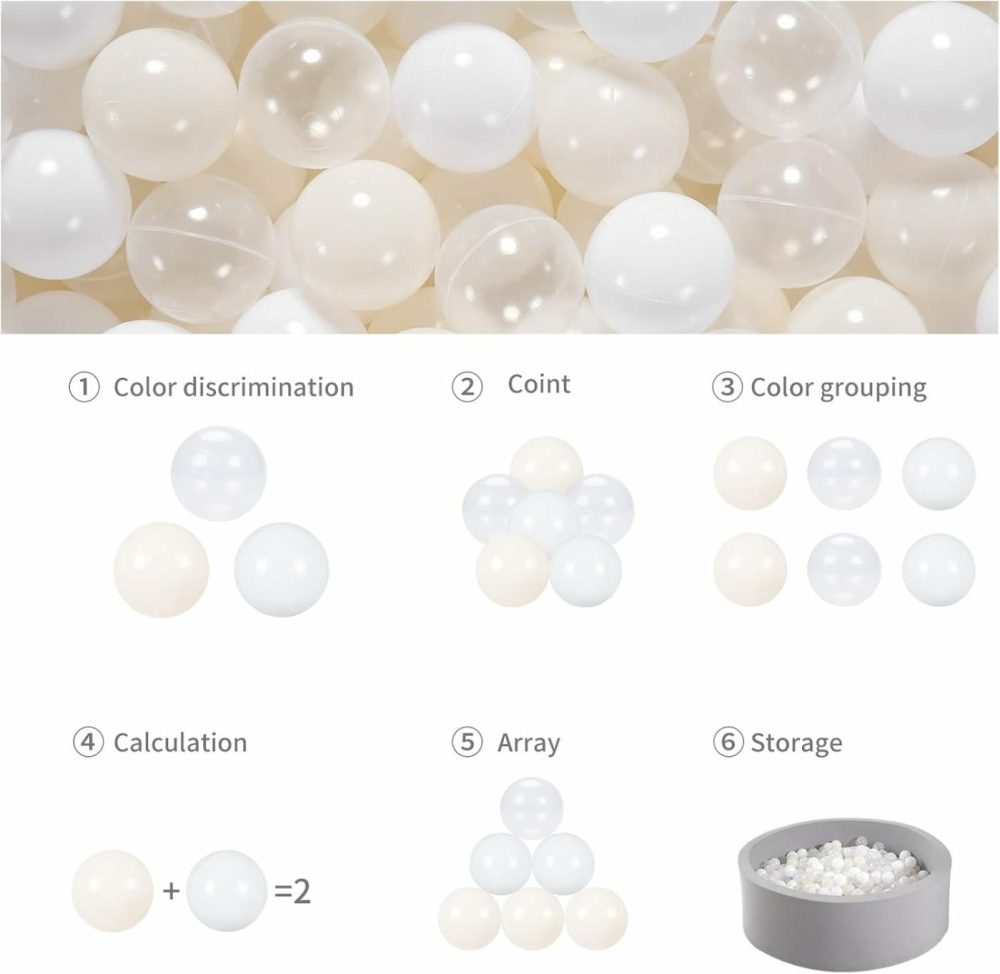 Ball Pit Balls 100 – Soft Plastic Balls For Babies Toddlers Kids Children With Storage Bag For 1 2 3 Years Old  3 Colors (100 Balls) White Beige Transparent  |  Balls All Toys A White+beige+clear