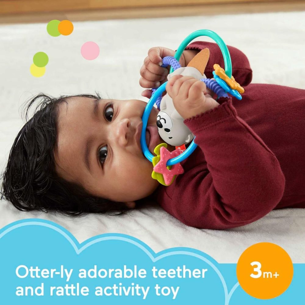 Fisher Price Baby Toys Twist & Teethe Otter 2-In-1 Rattle And Bpa-Free Teether With Textured Rings For Infant Fine Motor Play  |  Teethers All Toys Multicolor