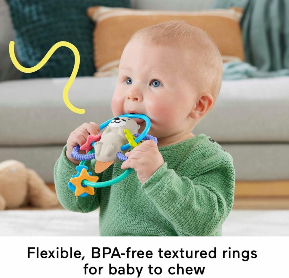 Fisher Price Baby Toys Twist & Teethe Otter 2-In-1 Rattle And Bpa-Free Teether With Textured Rings For Infant Fine Motor Play  |  Teethers All Toys Multicolor