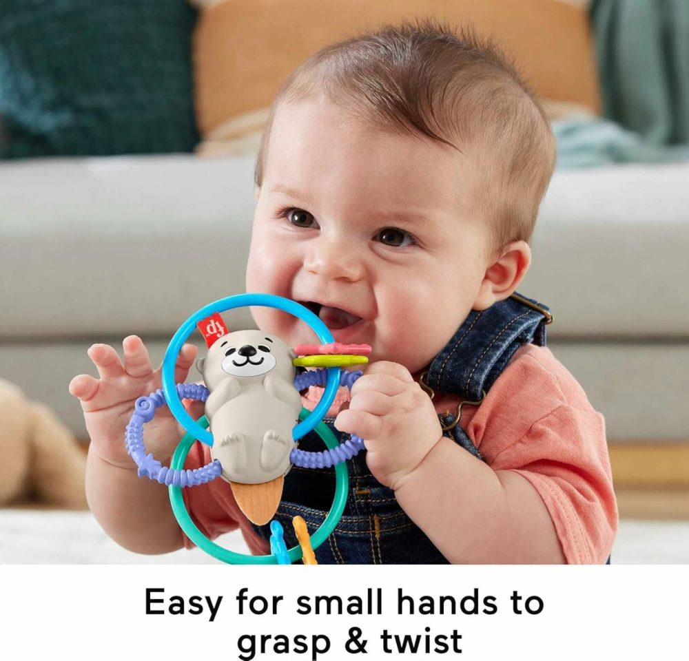 Fisher Price Baby Toys Twist & Teethe Otter 2-In-1 Rattle And Bpa-Free Teether With Textured Rings For Infant Fine Motor Play  |  Teethers All Toys Multicolor