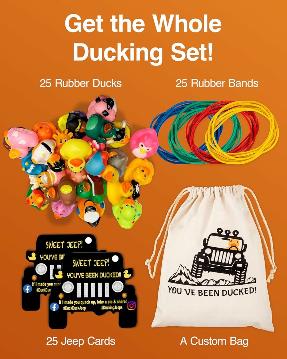 Jeep Ducks For Ducking Kit-76 Piece Kit Including Rubber Ducks  Duck Duck Jeep Bag  Jeep Ducking Cards & Rubber Bands Plus Official Duck Duck Jeep Mobile App (Jeep Ducks For Ducking Assortment C)  |  Bath Toys All Toys Bath Toys